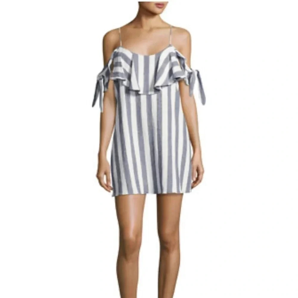 NWOT Misa Los Angeles Nicolette Cold Shoulder Striped Mini Dress Size Small